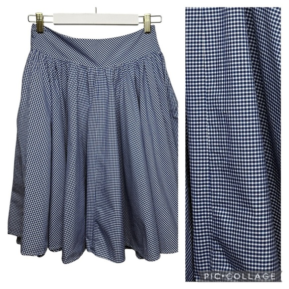 RALPH LAUREN Size 2 SPORT Blue White Gingham Check Cotton A-Line Skirt Pleated - Picture 10 of 11